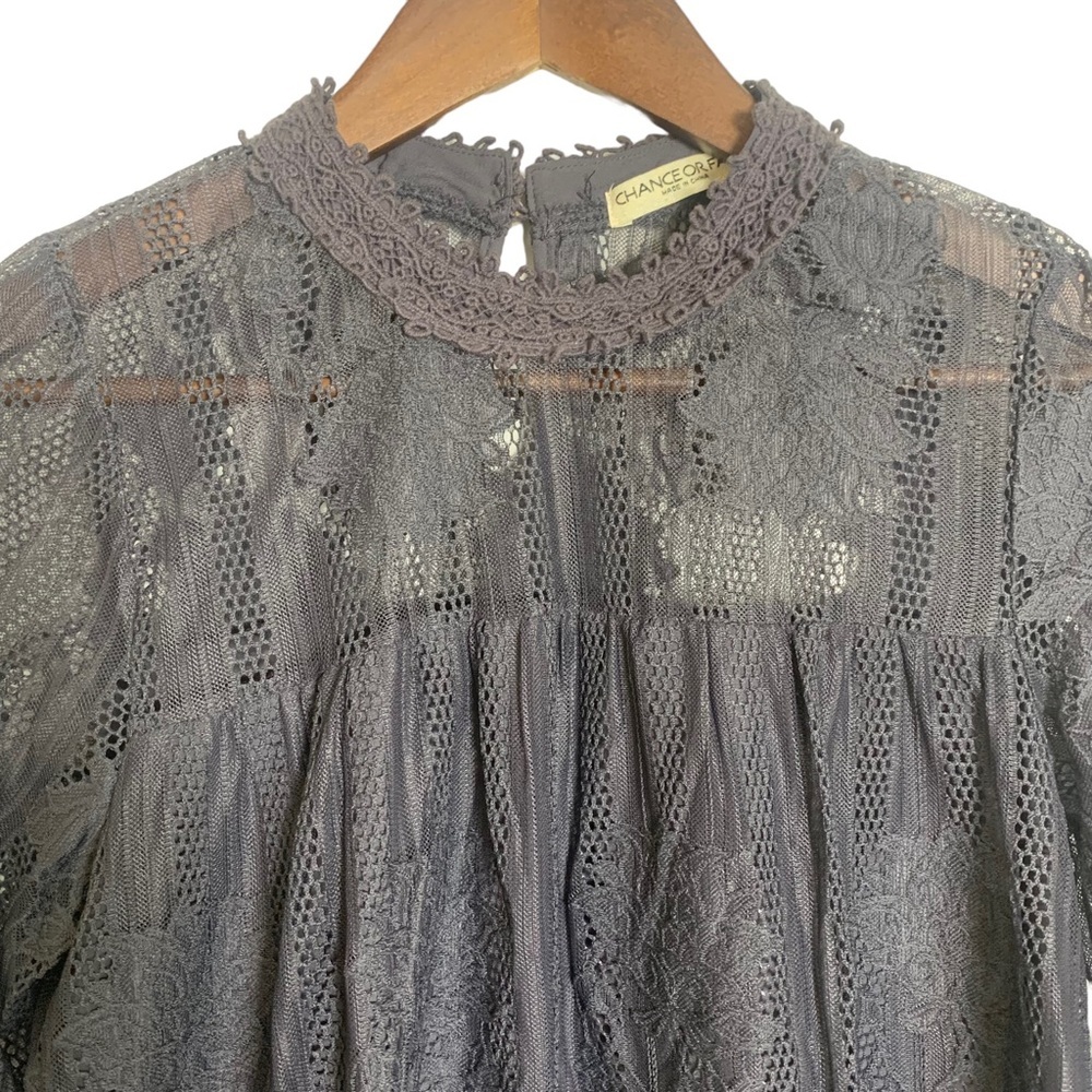 Chance or Fate Lacy High Neck Sheer Blouse Navy Blue Size M - Picture 7 of 12